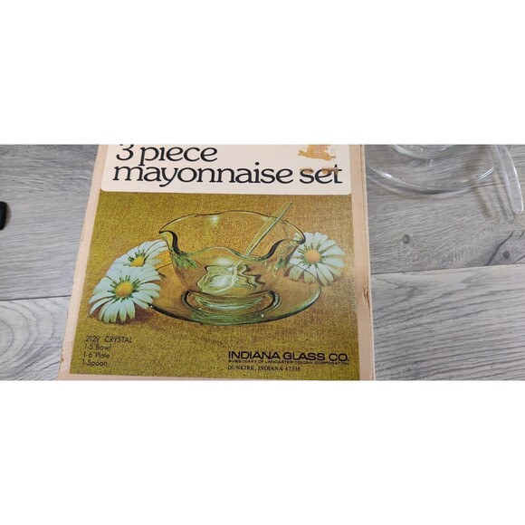 Vintage Indiana Glass Mayonnaise Dip Serving Set Clear Mid Century 3 Piece - Picture 2 of 4